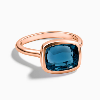 18KT Rose Gold Vermeil London Blue Topaz Cushion Ring - Pure Hush Front View