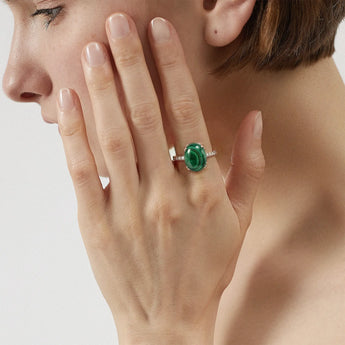 18KT Rose Gold Vermeil Malachite Cabochon Ring - Minimal Spiritual Model Shot