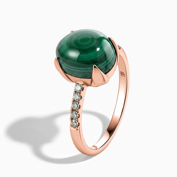 18KT Rose Gold Vermeil Malachite Cabochon Ring - Minimal Spiritual Side View