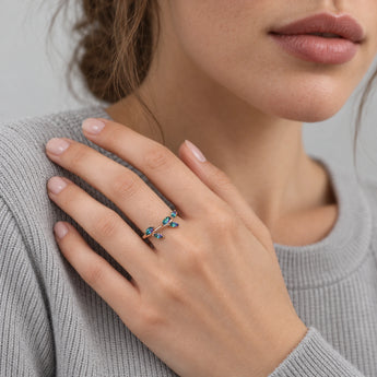 18KT Rose Gold Vermeil Marquise Alexandrite Leaf Ring - Secret Garden Worn View
