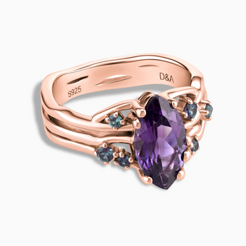 18KT Rose Gold Vermeil Marquise Amethyst Alexandrite Branch-Like Ring - Regal Gleam Front View