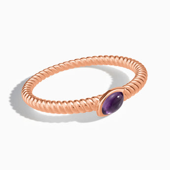 18KT Rose Gold Vermeil Marquise Amethyst Twisted Ring - Spiral Spectrum Front View