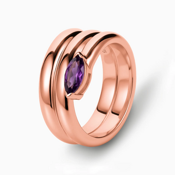 18KT Rose Gold Vermeil Marquise Amethyst Wrap Ring - Eye of Light Side Profile View