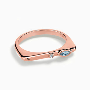 18KT Rose Gold Vermeil Marquise Aquamarine Puzzle Stacking Ring - Minimal Glow Front View