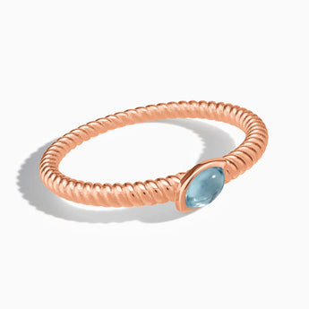 18KT Rose Gold Vermeil Marquise Aquamarine Twisted Ring - Spiral Spectrum Front View