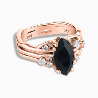 18KT Rose Gold Vermeil Marquise Black Onyx Branch-Like Ring - Regal Gleam Front View