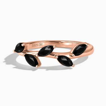 18KT Rose Gold Vermeil Marquise Black Onyx Leaf Ring - Secret Garden Front View