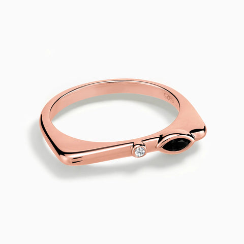 18KT Rose Gold Vermeil Marquise Black Onyx Puzzle Stacking Ring - Minimal Glow Front View