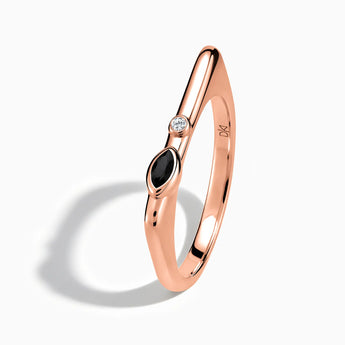 18KT Rose Gold Vermeil Marquise Black Onyx Puzzle Stacking Ring - Minimal Glow Side View
