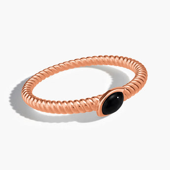 18KT Rose Gold Vermeil Marquise Black Onyx Twisted Ring - Spiral Spectrum Front View
