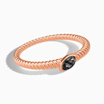 18KT Rose Gold Vermeil Marquise Black Rutilated Quartz Twisted Ring - Spiral Spectrum Front View