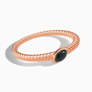 18KT Rose Gold Vermeil Marquise Bloodstone Twisted Ring - Spiral Spectrum Front View