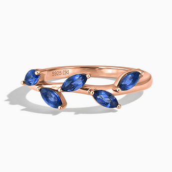 18KT Rose Gold Vermeil Marquise Blue Sapphire Leaf Ring - Secret Garden Front View