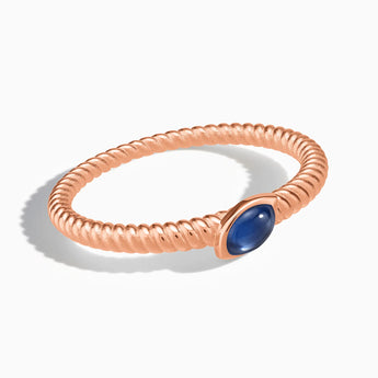 18KT Rose Gold Vermeil Marquise Blue Sapphire Twisted Ring - Spiral Spectrum Front View