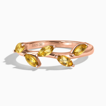 18KT Rose Gold Vermeil Marquise Citrine Leaf Ring - Secret Garden Front View