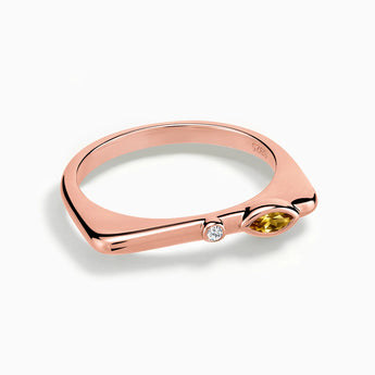 18KT Rose Gold Vermeil Marquise Citrine Puzzle Stacking Ring - Minimal Glow Front View