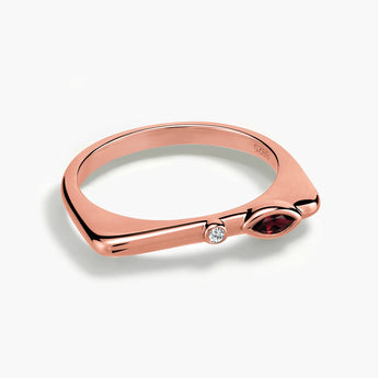 18KT Rose Gold Vermeil Marquise Garnet Puzzle Stacking Ring - Minimal Glow Front View