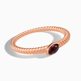 18KT Rose Gold Vermeil Marquise Garnet Twisted Ring - Spiral Spectrum Front View