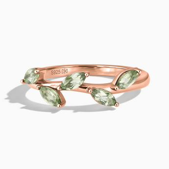 18KT Rose Gold Vermeil Marquise Green Amethyst Leaf Ring - Secret Garden Front View