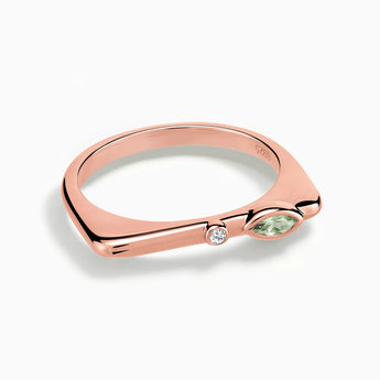 18KT Rose Gold Vermeil Marquise Green Amethyst Puzzle Stacking Ring - Minimal Glow Front View