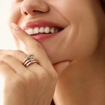 18KT Rose Gold Vermeil Marquise Green Amethyst Wrap Ring - Eye of Light Model Shot