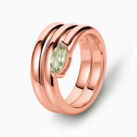 18KT Rose Gold Vermeil Marquise Green Amethyst Wrap Ring - Eye of Light Side Profile View