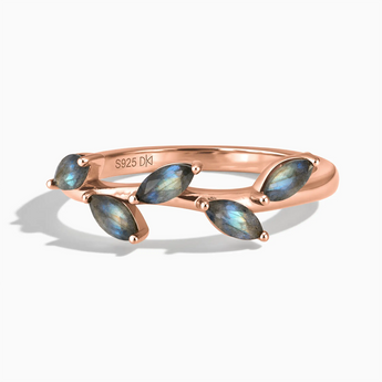 18KT Rose Gold Vermeil Marquise Labradorite Leaf Ring - Secret Garden Front View