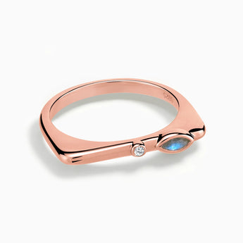 18KT Rose Gold Vermeil Marquise Labradorite Puzzle Stacking Ring - Minimal Glow Front View