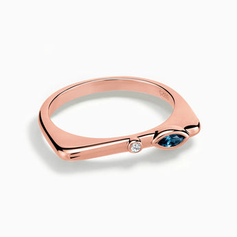 18KT Rose Gold Vermeil Marquise London Blue Topaz Puzzle Stacking Ring - Minimal Glow Front View