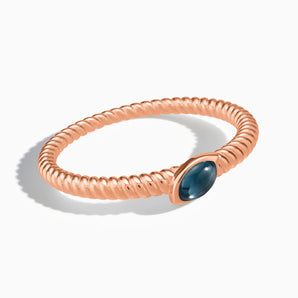 18KT Rose Gold Vermeil Marquise London Blue Topaz Twisted Ring - Spiral Spectrum Front View