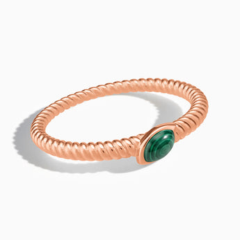 18KT Rose Gold Vermeil Marquise Malachite Twisted Ring - Spiral Spectrum Front View