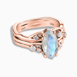 18KT Rose Gold Vermeil Marquise Moonstone Branch-Like Ring - Regal Gleam Front View
