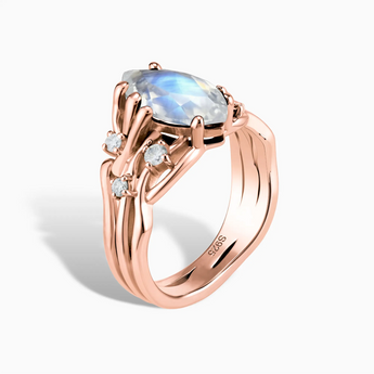 18KT Rose Gold Vermeil Marquise Moonstone Branch-Like Ring - Regal Gleam Side View