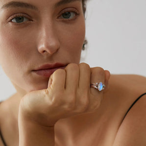 18KT Rose Gold Vermeil Marquise Moonstone Branch-Like Ring - Regal Gleam Worn View