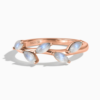 18KT Rose Gold Vermeil Marquise Moonstone Leaf Ring - Secret Garden Front View