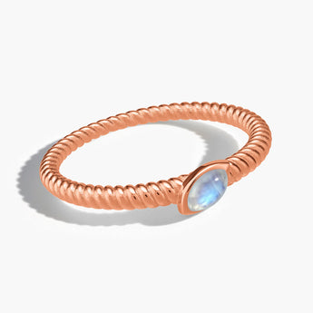18KT Rose Gold Vermeil Marquise Moonstone Twisted Ring - Spiral Spectrum Front View