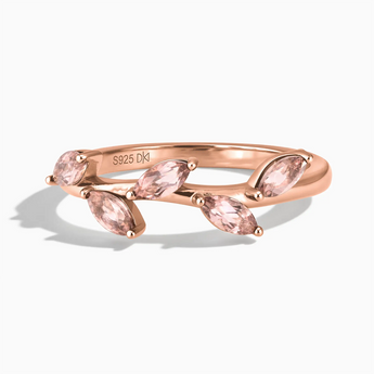 18KT Rose Gold Vermeil Marquise Morganite Leaf Ring - Secret Garden Front View