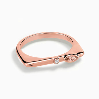18KT Rose Gold Vermeil Marquise Morganite Puzzle Stacking Ring - Minimal Glow Front View