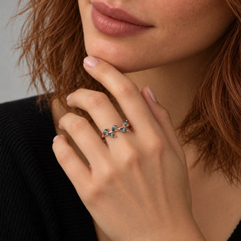 18KT Rose Gold Vermeil Marquise Moss Agate Leaf Ring Secret Garden Model Shot