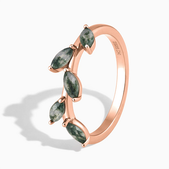 18KT Rose Gold Vermeil Marquise Moss Agate Leaf Ring - Secret Garden Side View