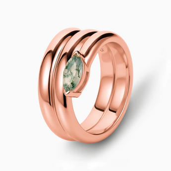 18KT Rose Gold Vermeil Marquise Moss Agate Wrap Ring - Eye of Light Side Profile View