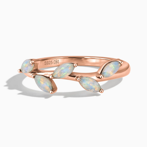 18KT Rose Gold Vermeil Marquise Opal Leaf Ring - Secret Garden Front View