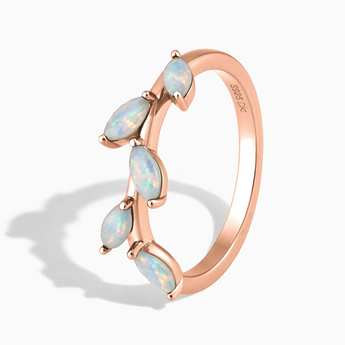 18KT Rose Gold Vermeil Marquise Opal Leaf Ring - Secret Garden Side View