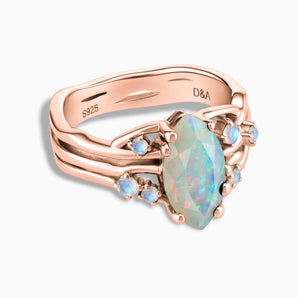 18KT Rose Gold Vermeil Marquise Opal Moonstone Branch-Like Ring - Regal Gleam Front View