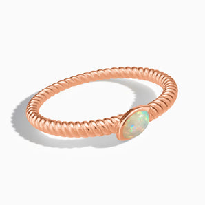 18KT Rose Gold Vermeil Marquise Opal Twisted Ring - Spiral Spectrum Front View