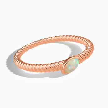 18KT Rose Gold Vermeil Marquise Opal Twisted Ring - Spiral Spectrum Front View