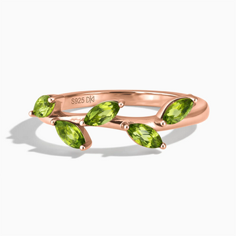 18KT Rose Gold Vermeil Marquise Peridot Leaf Ring - Secret Garden Front View