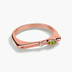 18KT Rose Gold Vermeil Marquise Peridot Puzzle Stacking Ring - Minimal Glow Front View