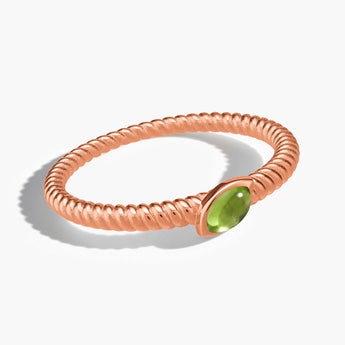 18KT Rose Gold Vermeil Marquise Peridot Twisted Ring - Spiral Spectrum Front View