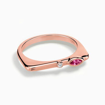 18KT Rose Gold Vermeil Marquise Pink Tourmaline Puzzle Stacking Ring - Minimal Glow Front View